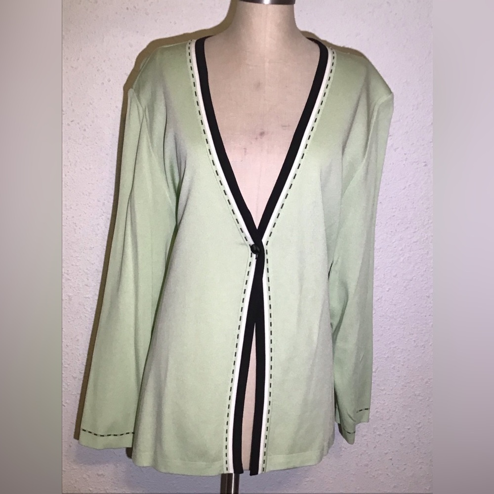 Misook green/black womens knitted sweater cardigan size 3X